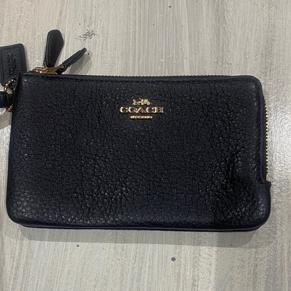 Coach Black Leather Double Zip Wristlet
